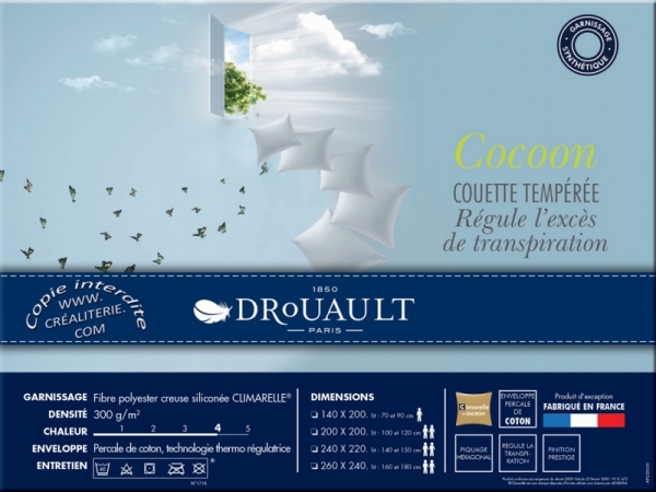 Couette DROUAULT Cocoon 300 g/m², fibre creuse siliconée CLIMARELLE Fabrication Française