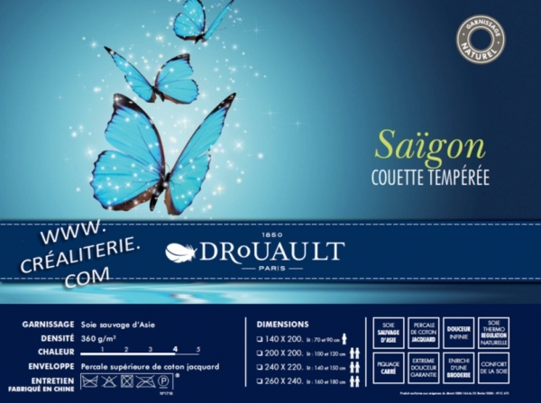 Couette Drouault Soie Saïgon 360 g/m² Soie Naturelle en Coccon de soie Sauvage