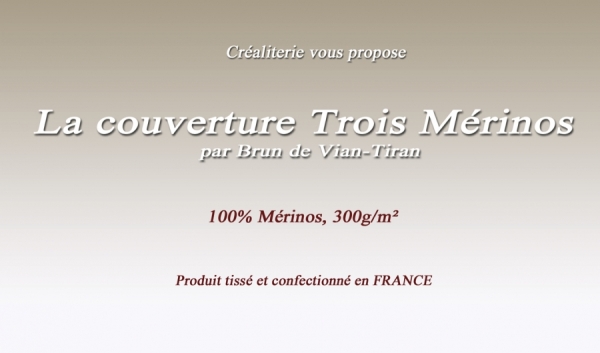 Couverture de lit BVT Trois Mérinos 300 g/m² Brun de Vian-Tiran mérinos fabrication Française