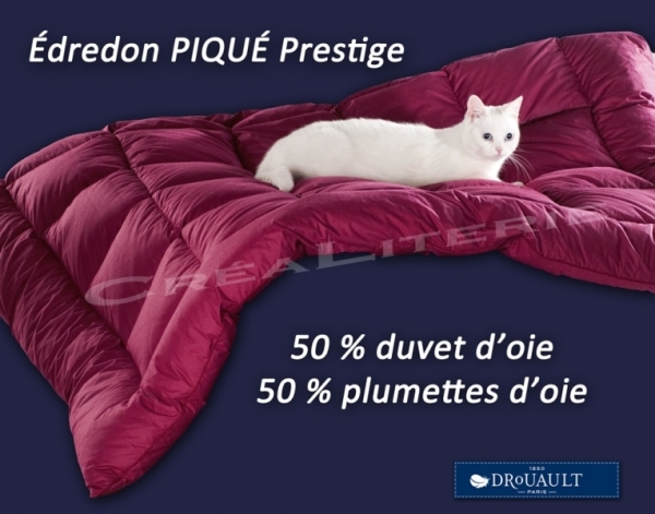 Édredon Piqué Prestige drouault 50 % duvet d'oie et 50 % plumettes d'oie Fabrication Française