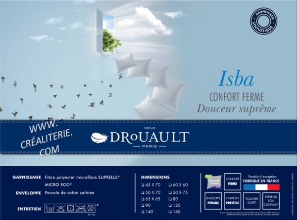 Oreiller DROUAULT ISBA microfibre douceur extrême Suprelle Fabrication Française