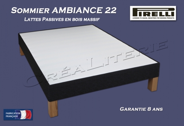 Sommier Pirelli Ambiance 22 (lattes passives en bois massif) Fabrication Française