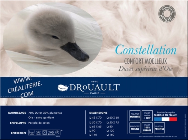 Traversin Constellation Naturel de Drouault en Duvet oie supérieure extra gonflant