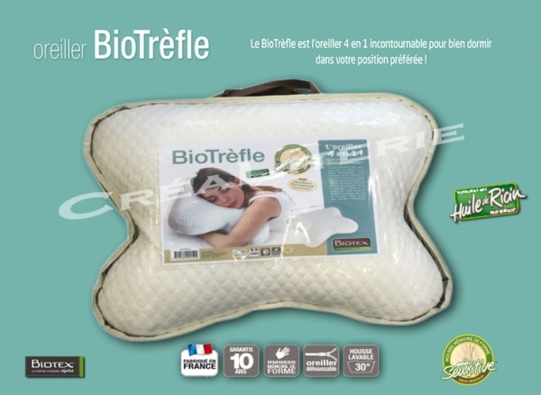 Oreiller Biotrèfle Biotex mémo sensitive à mémoire de forme Housse Coton Fabriqué en France