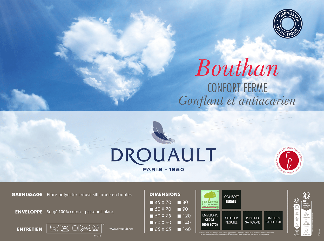 Oreiller Drouault Diva Premium Light Naturel en duvet d'Oie blanc des  neiges de Sibérie haut-luxe Fabrication Française - Crealiterie