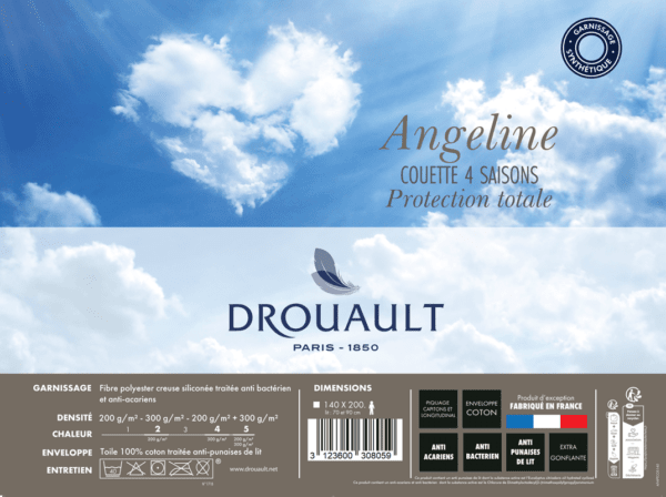 couette drouault angeline protect total 4 saisons 200 g + 300 g/m² traité anti acariens