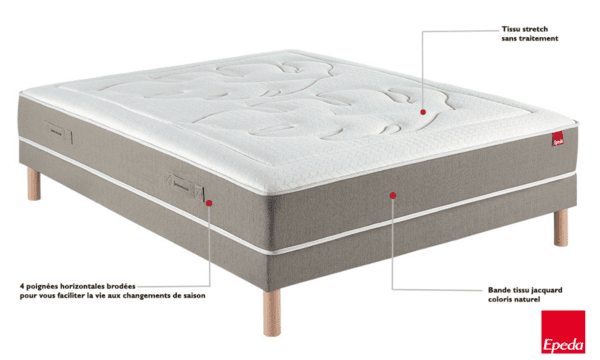 matelas Épéda Éolis 27 cm, ressorts ensachés multi air + 2,5 cm de mémoire de forme, 3 zones de confort