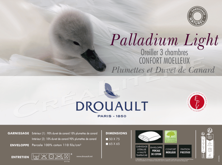 oreiller drouault palladium light en duvet de canard fabrication française