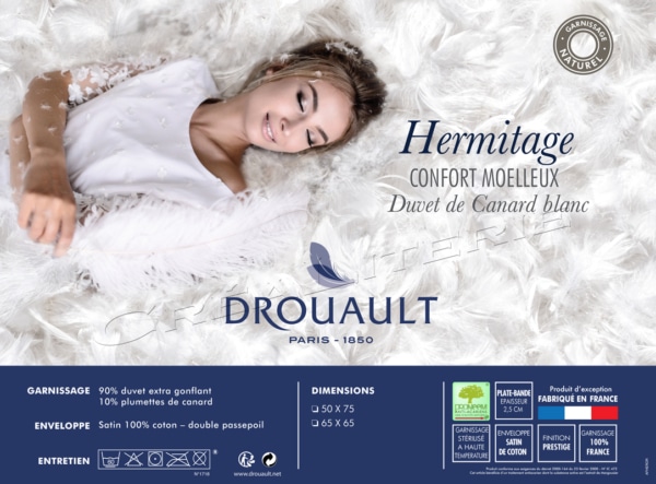 oreiller drouault hermitage plate bande naturel duvet extra gonflant de canard blanc fabriqué en france