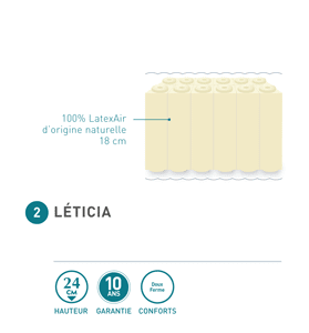 matelas andré renault léticia 24 cm, latexair d'origine naturelle, fabriqué en france