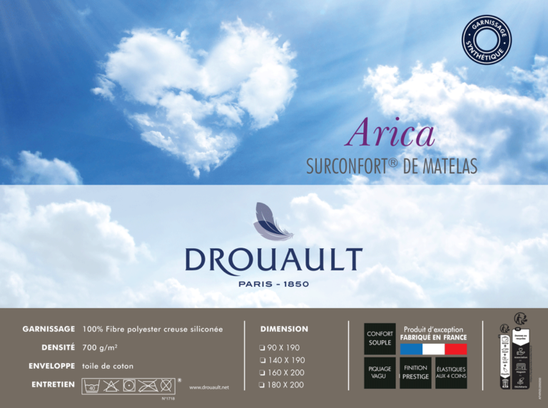 surmatelas drouault arica 700 g/m² fibre polyester creuse siliconée fabrication française