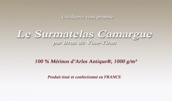 Surmatelas Camargue 1000 gr/m²  bvt en laine mérinos Arles antique® Piquage Meltem Brun de Vian Tiran fabrication Française