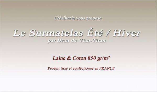 Surmatelas Bvt Été/Hiver 850 g/m² en Laine et Coton Brun de Vian-Tiran Fabrication Française