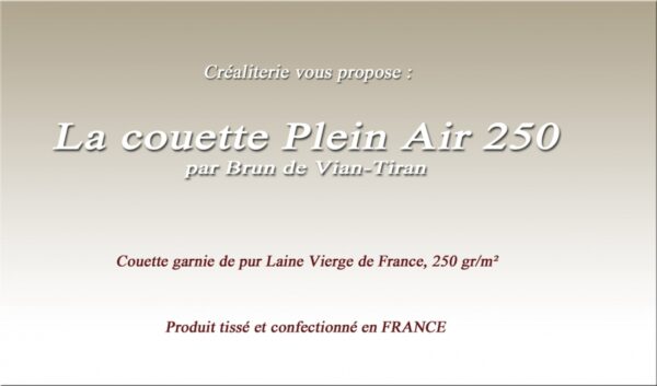Couette Bvt Plein Air 250 gr/m² Brun de Vian-Tiran en laine vierge de France Fabrication Française