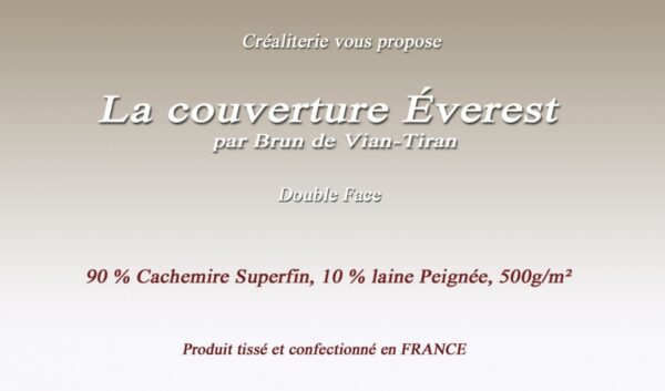 Couverture de lit Éverest 500 g/m² Brun de Vian-Tiran 90 % cachemire superfin fabrication Française
