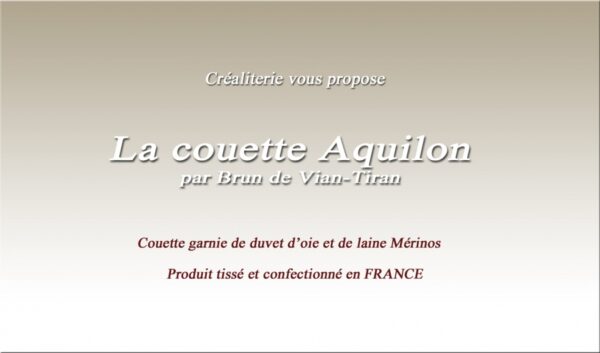 Couette Bvt Aquilon 350 gr/m² Brun de Vian-Tiran 200 gr/m² Mérinos + 150 gr/m² Duvet oie Fabrication Française