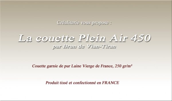 Couette Bvt Plein Air 450 gr/m² Brun de Vian-Tiran en laine vierge de France Fabrication Française