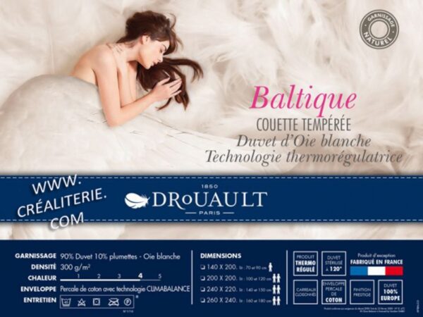 Couette Drouault Baltique 300 g/m² duvet extra gonflant d oie CLIMABALANCE anti-taches Téflon® Fabrication Française