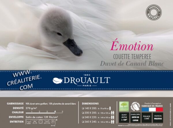Couette  Drouault Émotion 270 g/m² naturel Duvet de canard blanc, anti-acariens Proneem® Fabrication Française