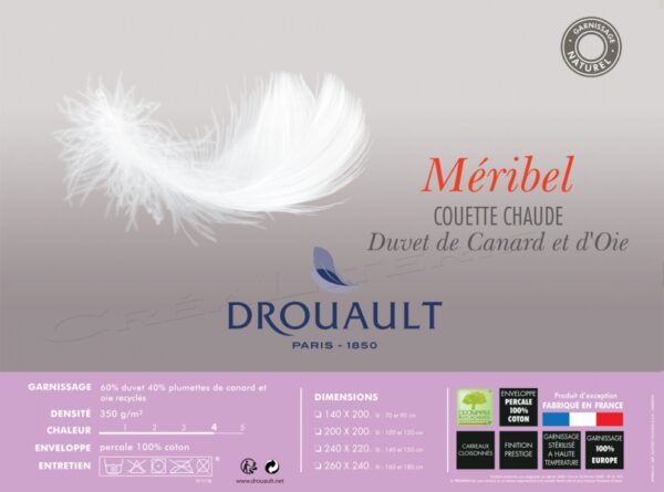 Couette  Drouault Méribel 350 g/m² naturelle, en Duvet de canard et oie traité anti-acariens Proneem® Fabriquée en France. – Image 6