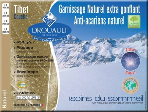 Couette DROUAULT TIBET 450 g/m² en duvet de canard blanc extra gonflant, anti-acariens Proneem® Fabrication Française – Image 3
