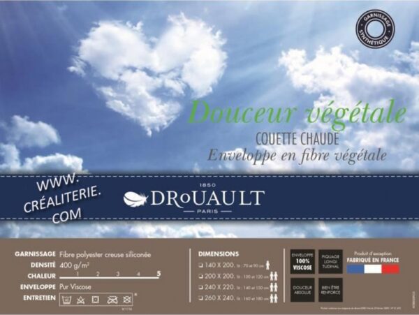 Couette Drouault Douceur Végétale 400 gr/m² fibre polyester creuse siliconée Fabrication Française