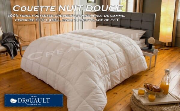 Couette Drouault Nuit douce 300 g/m² fibre creuse siliconée, haut de gamme, certifiée ECO LABEL, Fabrication Française – Image 3