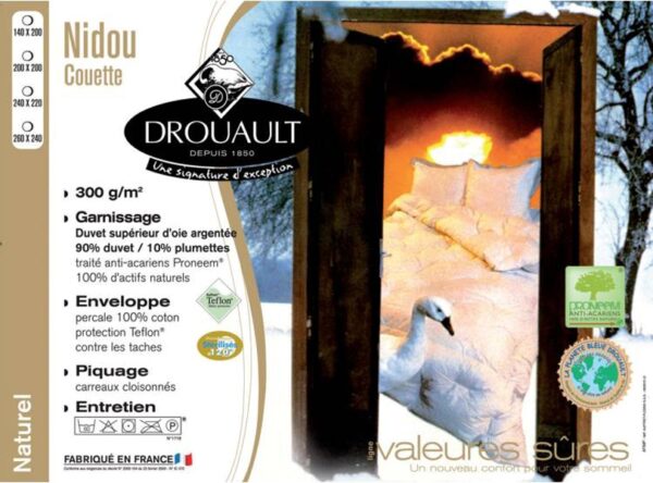 Couette DROUAULT NIDOU 270 g /m², en duvet Oie argentée traité anti-acariens Proneem® Fabrication Française – Image 3