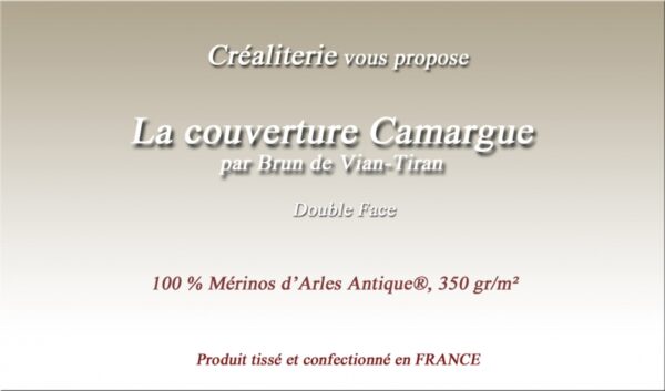 Couverture de lit Camargue 350 g/m² Brun de Vian-Tiran mérinos d'arles antique® laine Woolmark fabrication Française
