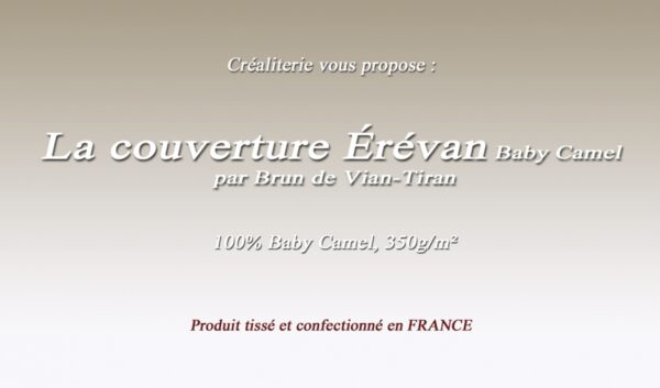 Couverture de lit Érévan 350 gr/m² Brun de Vian-Tiran 100 % Baby Camel Fabrcation Française – Image 2