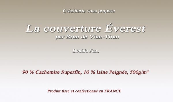 Couverture de lit Éverest 500 g/m² Brun de Vian-Tiran 90 % cachemire superfin fabrication Française – Image 2