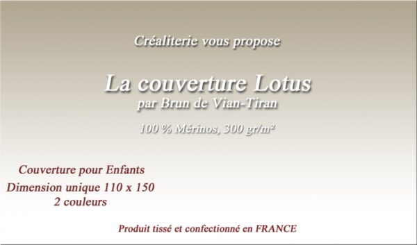 Couverture Bébé Lotus 300 g/m² Brun de Vian-Tiran 100 % Mérinos fabrication Française – Image 2