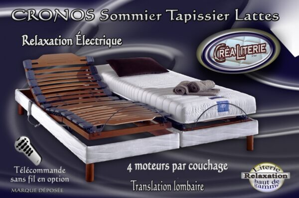 Cronos sommier relaxation électrique Tapissier à lattes 4 moteurs par couchage dos reculant Fabrication Française – Image 2
