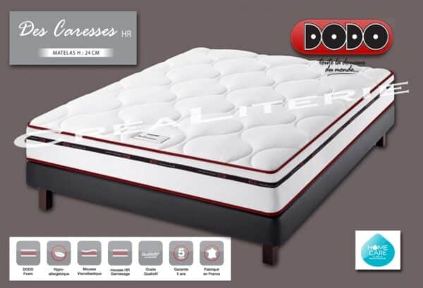 Matelas Dodo Des Caresses HR 24 cm Mousse à Mémoire de Forme soutien ferme Accueil douillet Fabrication Française