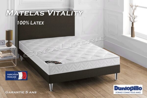 Matelas Dunlopillo Vitality 13 cm latex Âme MultiZones Accueil Tonique Soutien Ferme Fabrication Française