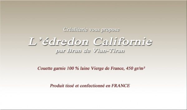 Édredon bvt Californie 450 gr/m² en laine Vierge de France Brun de Vian-Tiran Fabrication Française – Image 2