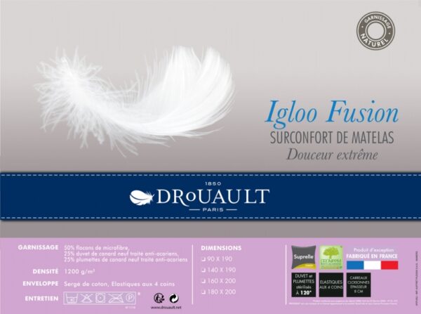 Surmatelas Drouault Igloo Fusion en duvet Canard + flocons de micro fibre traité anti-acariens Proneem® Fabrication Française – Image 3