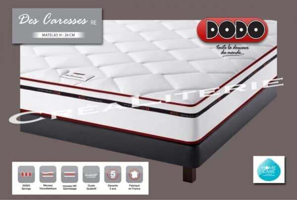 Matelas Dodo Des Caresses RE 26 cm Mousse à Mémoire de Forme + Ressorts Ensachés soutien ferme Accueil douillet Fabrication Française – Image 2