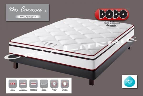 Matelas Dodo Des Caresses RE 26 cm Mousse à Mémoire de Forme + Ressorts Ensachés soutien ferme Accueil douillet Fabrication Française