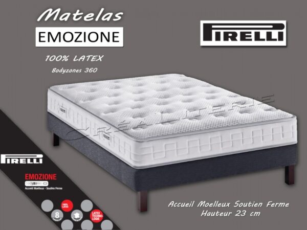 Matelas Pirelli Emozione 23 cm latex Bodyzones 360 Accueil Moelleux Soutien Ferme Fabrication Française