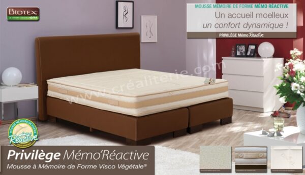 Matelas BIOTEX  Privilège Mémo Réactive végétale Huile de ricin à mémoire de forme 55kg/m3 (coutil Tencel)