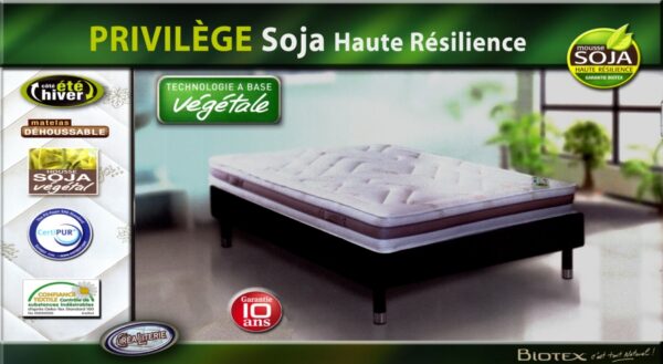Matelas Biotex Privilège soja Haute Résilience 55 kg/m3 housse soja végétale