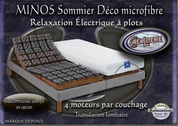 MINOS sommier lit relaxation électrique à plots 4 moteurs par couchage dos reculant Fabrication Française