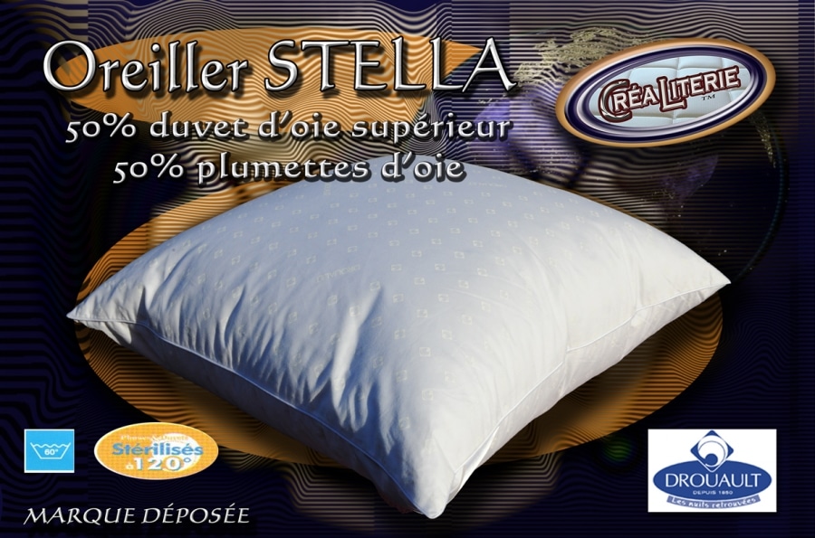 Oreiller Drouault Stella naturel Duvet Oie Supérieure extra gonflant  haute-couture (Livraison Offerte) Fabrication Française - Crealiterie