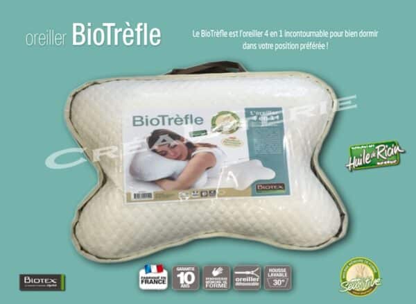 Oreiller biotex Biotrèfle mémo sensitive à mémoire de forme Housse Coton Fabriqué en France