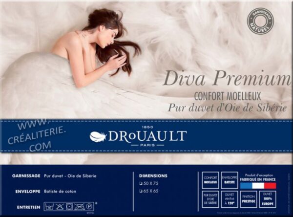 Oreiller Drouault Diva Premium Light Naturel en duvet d'Oie blanc des neiges de Sibérie haut-luxe Fabrication Française – Image 5