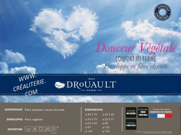 Oreiller Drouault Douceur Végétale en Fibre polyester creuse siliconée Fabrication Française