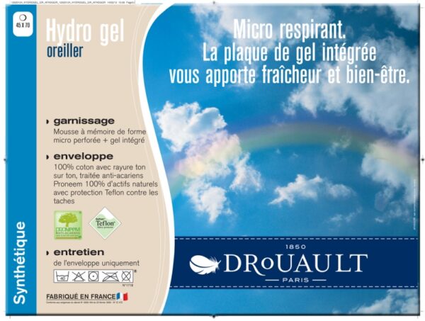 Oreiller Drouault Hydro gel rafraichissant à mémoire de forme Fabrication Française. – Image 3