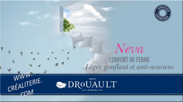 Oreiller Drouault Néva Premium, fibre creuse siliconée QUALLOFIL® PREMIUM anti-acariens Proneem® Fabrication Française – Image 2