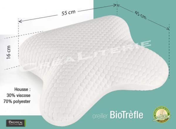 Oreiller biotex Biotrèfle mémo sensitive à mémoire de forme Housse Coton Fabriqué en France – Image 2